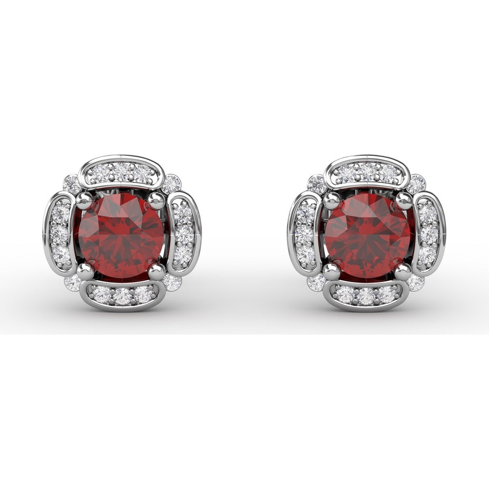 Vintage Channel Setting Stud Earrings with Cushion Cut Rubies and Diamond Accents by Fana - 1.54 Carat Total Gemstone Weight