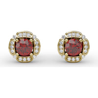 Vintage Channel Setting Stud Earrings with Cushion Cut Rubies and Diamond Accents by Fana - 1.54 Carat Total Gemstone Weight