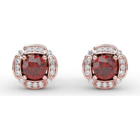 Vintage Channel Setting Stud Earrings with Cushion Cut Rubies and Diamond Accents by Fana - 1.54 Carat Total Gemstone Weight