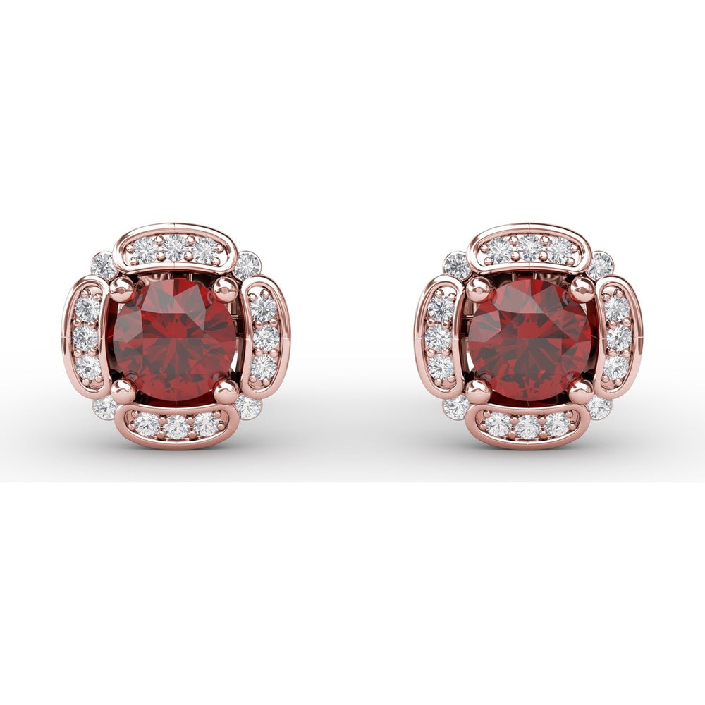 Vintage Channel Setting Stud Earrings with Cushion Cut Rubies and Diamond Accents by Fana - 1.54 Carat Total Gemstone Weight