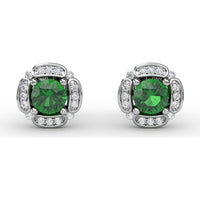 Vintage Channel Setting Stud Earrings with Round Emeralds and Pavé Diamonds by Fana - 1.18 Carat Total Gemstone Weight