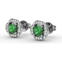 Vintage Channel Setting Stud Earrings with Round Emeralds and Pavé Diamonds by Fana - 1.18 Carat Total Gemstone Weight