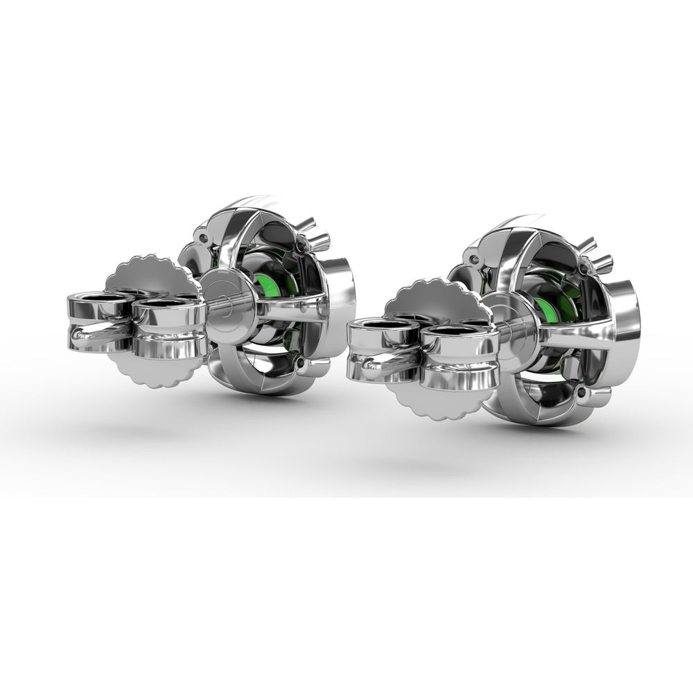 Vintage Channel Setting Stud Earrings with Round Emeralds and Pavé Diamonds by Fana - 1.18 Carat Total Gemstone Weight