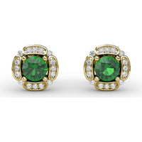 Vintage Channel Setting Stud Earrings with Round Emeralds and Pavé Diamonds by Fana - 1.18 Carat Total Gemstone Weight