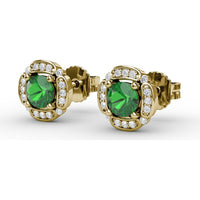 Vintage Channel Setting Stud Earrings with Round Emeralds and Pavé Diamonds by Fana - 1.18 Carat Total Gemstone Weight