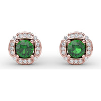 Vintage Channel Setting Stud Earrings with Round Emeralds and Pavé Diamonds by Fana - 1.18 Carat Total Gemstone Weight