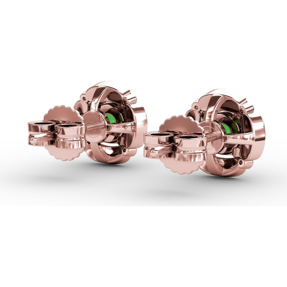 Vintage Channel Setting Stud Earrings with Round Emeralds and Pavé Diamonds by Fana - 1.18 Carat Total Gemstone Weight