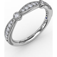 Vintage Crossover Stackable Band with Round Diamond Pavé and Bezel Setting by Fana
