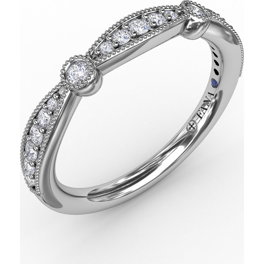 Vintage Crossover Stackable Band with Round Diamond Pavé and Bezel Setting by Fana