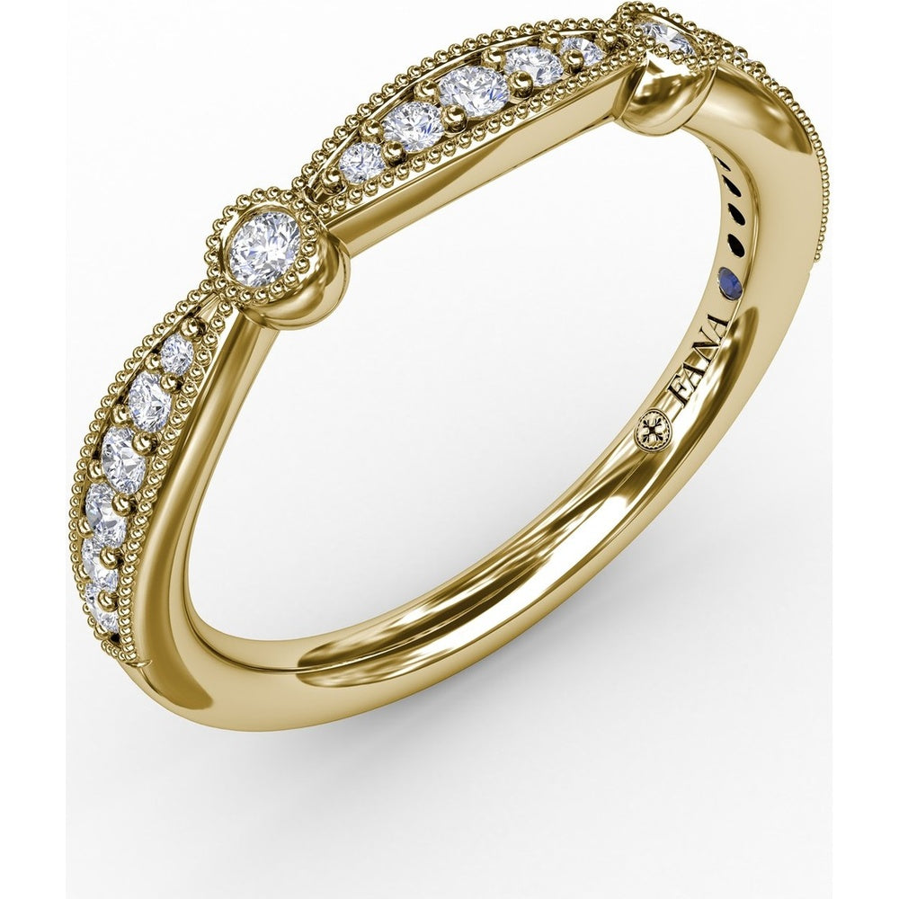Vintage Crossover Stackable Band with Round Diamond Pavé and Bezel Setting by Fana
