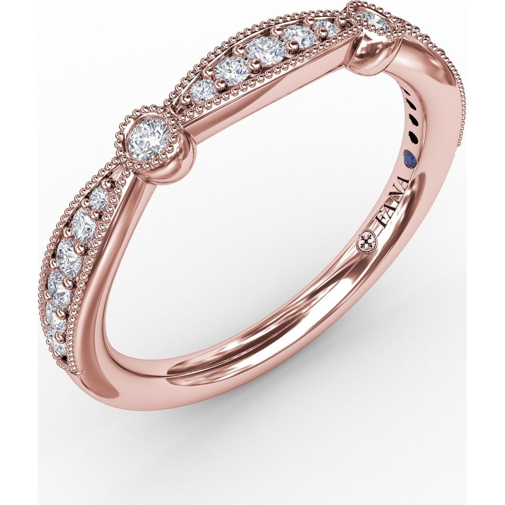 Vintage Crossover Stackable Band with Round Diamond Pavé and Bezel Setting by Fana