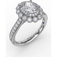 Vintage Double Halo Engagement Ring Setting with Bezel-Set Round Diamonds and Milgrain Details by Fana - 0.50 Carat Total Diamond Weight