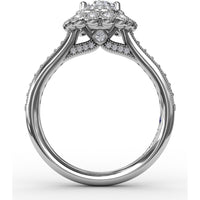 Vintage Double Halo Engagement Ring Setting with Bezel-Set Round Diamonds and Milgrain Details by Fana - 0.50 Carat Total Diamond Weight