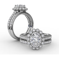 Vintage Double Halo Engagement Ring Setting with Bezel-Set Round Diamonds and Milgrain Details by Fana - 0.50 Carat Total Diamond Weight
