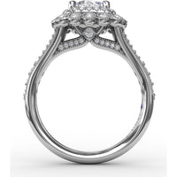 Vintage Double Halo Engagement Ring Setting with Bezel-Set Round Diamonds and Milgrain Details by Fana - 0.62 Carat Total Diamond Weight