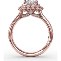 Vintage Double Halo Engagement Ring Setting with Milgrain Details and Bead-Set Diamond Shank by Fana - 0.51 Carat Total Diamond Weight