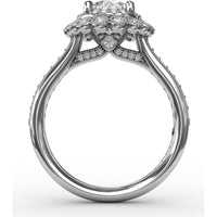 Vintage Double Halo Engagement Ring Setting with Milgrain Details and Bead-Set Diamond Shank by Fana - 0.51 Carat Total Diamond Weight