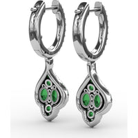 Vintage Drop Earrings with Pavé Diamond Halo and Round Emerald Cluster by Fana - 1.47 Carat Total Gemstone Weight