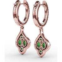 Vintage Drop Earrings with Pavé Diamond Halo and Round Emerald Cluster by Fana - 1.47 Carat Total Gemstone Weight