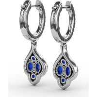 Vintage Drop Earrings with Round Sapphire Cluster and Pavé Diamond Halo by Fana - 1.79 Carat Total Gemstone Weight