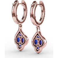 Vintage Drop Earrings with Round Sapphire Cluster and Pavé Diamond Halo by Fana - 1.79 Carat Total Gemstone Weight