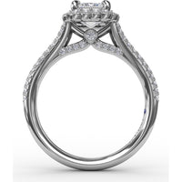Vintage Emerald Cut Diamond Halo Engagement Ring Setting with Split Shank and Milgrain Edges (0.58 Carat Total Diamond Weight) by Fana