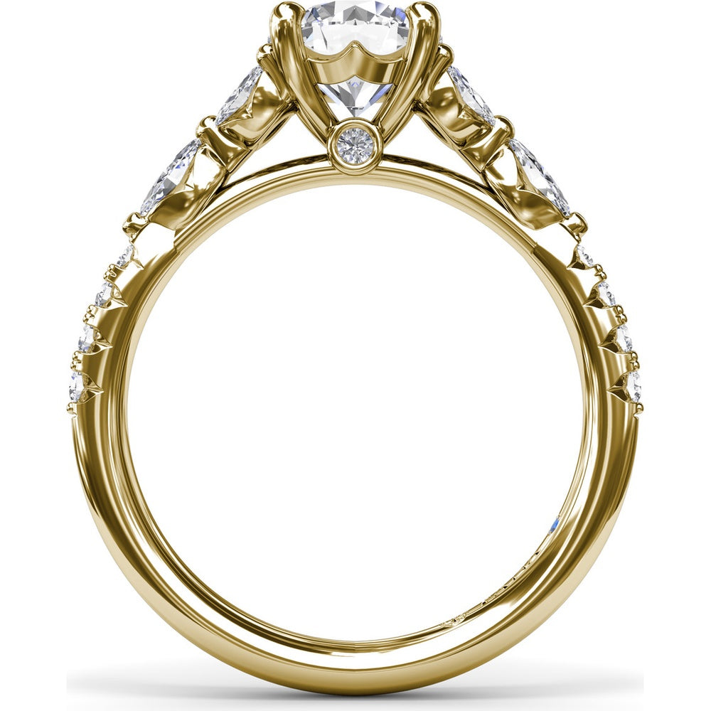 Vintage Floral Engagement Ring Setting with Marquise and Pavé Diamonds by Fana - 0.47 Carat Total Diamond Weight