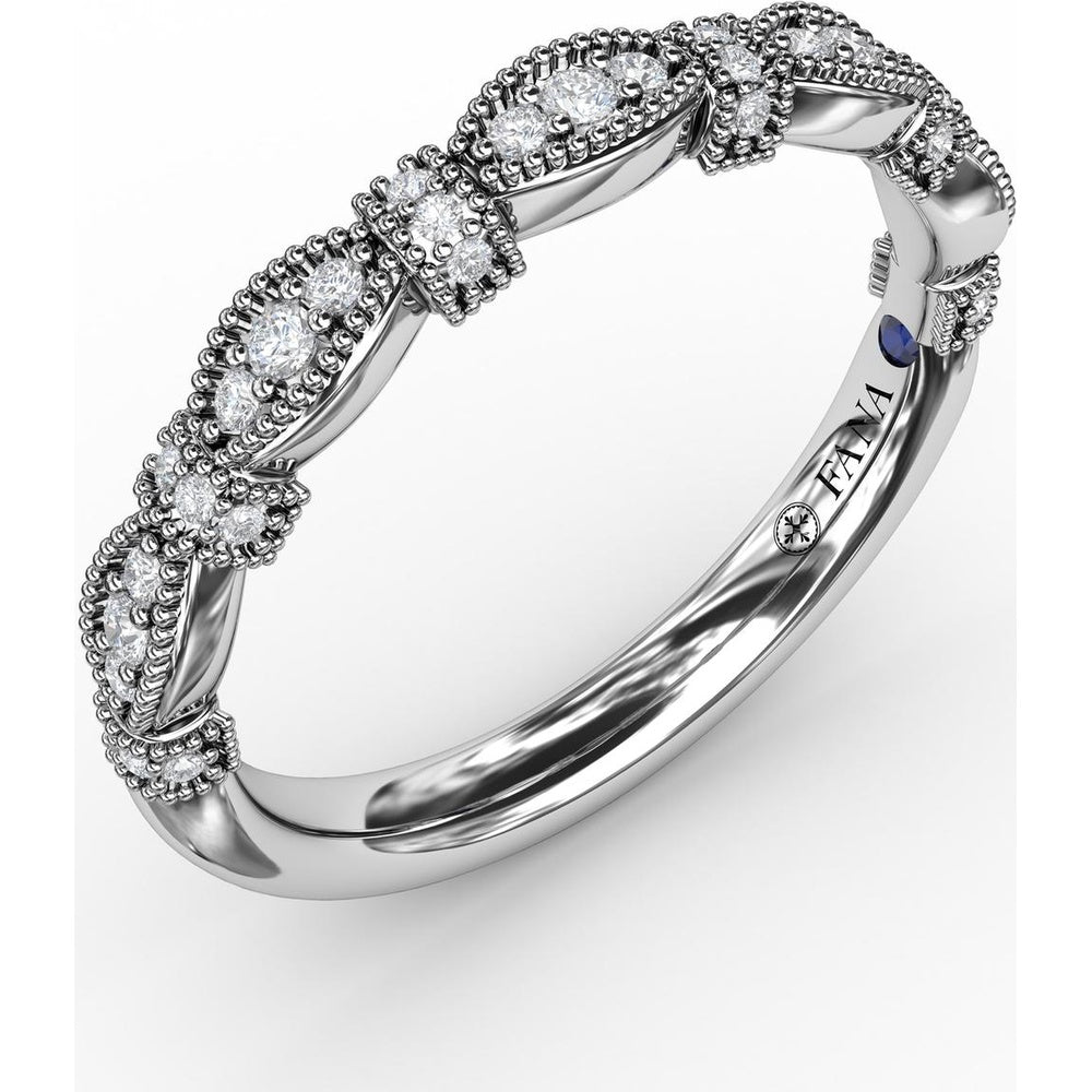 Vintage Inspired Band with Milgrain Marquise Motifs and Pavé Set Round Diamonds by Fana - 0.17 Carat Total Diamond Weight