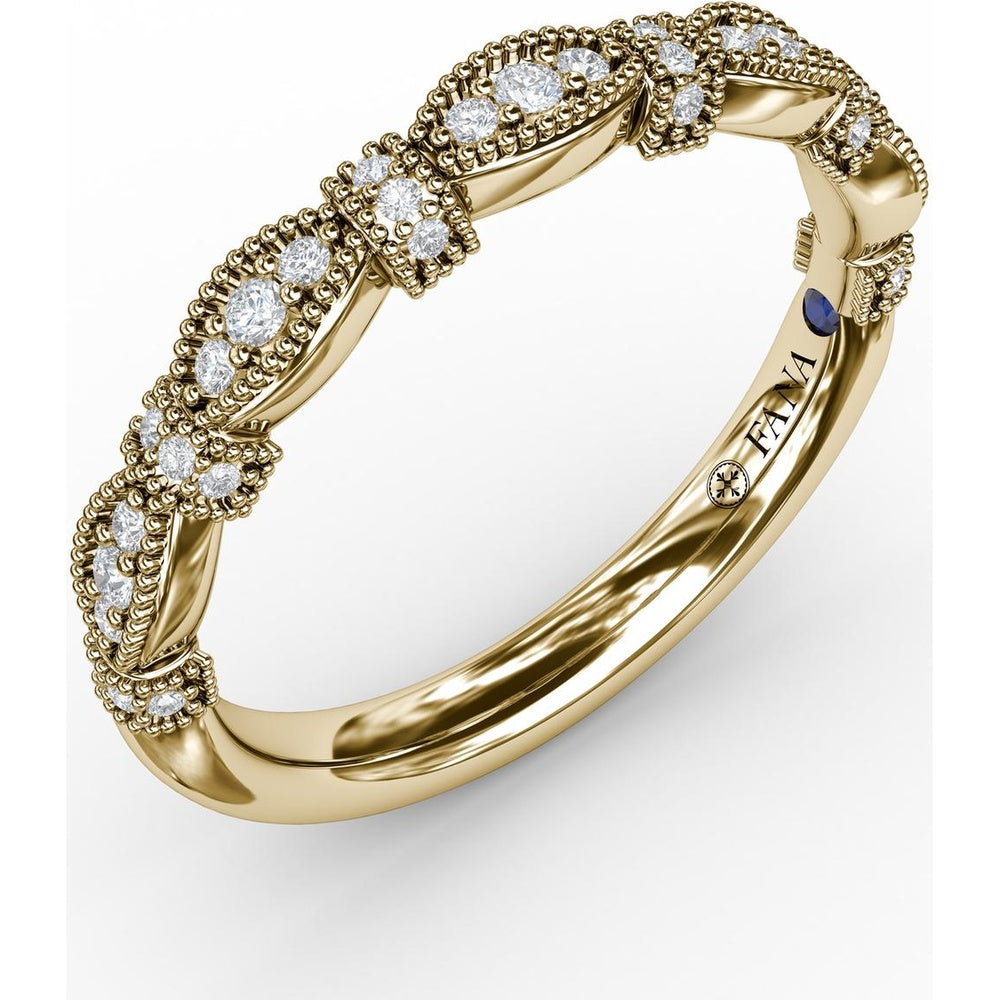 Vintage Inspired Band with Milgrain Marquise Motifs and Pavé Set Round Diamonds by Fana - 0.17 Carat Total Diamond Weight