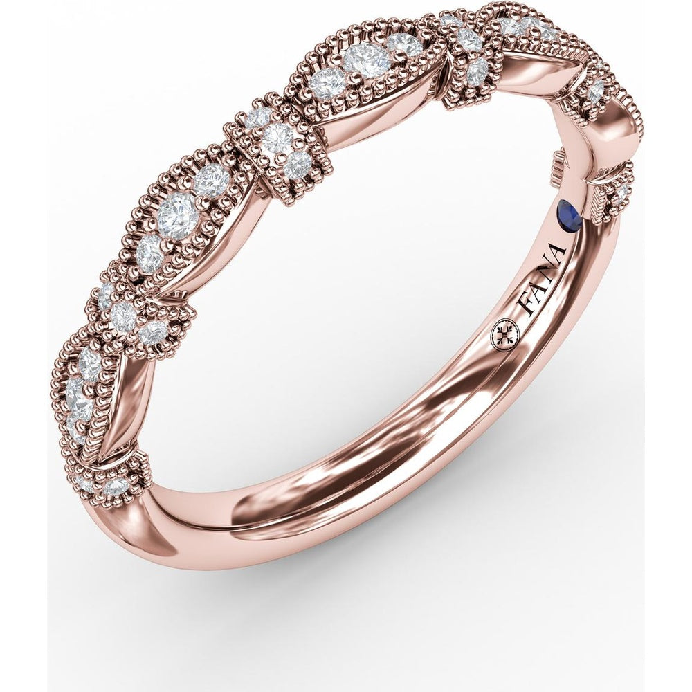 Vintage Inspired Band with Milgrain Marquise Motifs and Pavé Set Round Diamonds by Fana - 0.17 Carat Total Diamond Weight