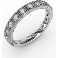 Vintage Inspired Band with Milgrain Square Panels and Round Diamonds by Fana - 0.28 Carat Total Diamond Weight