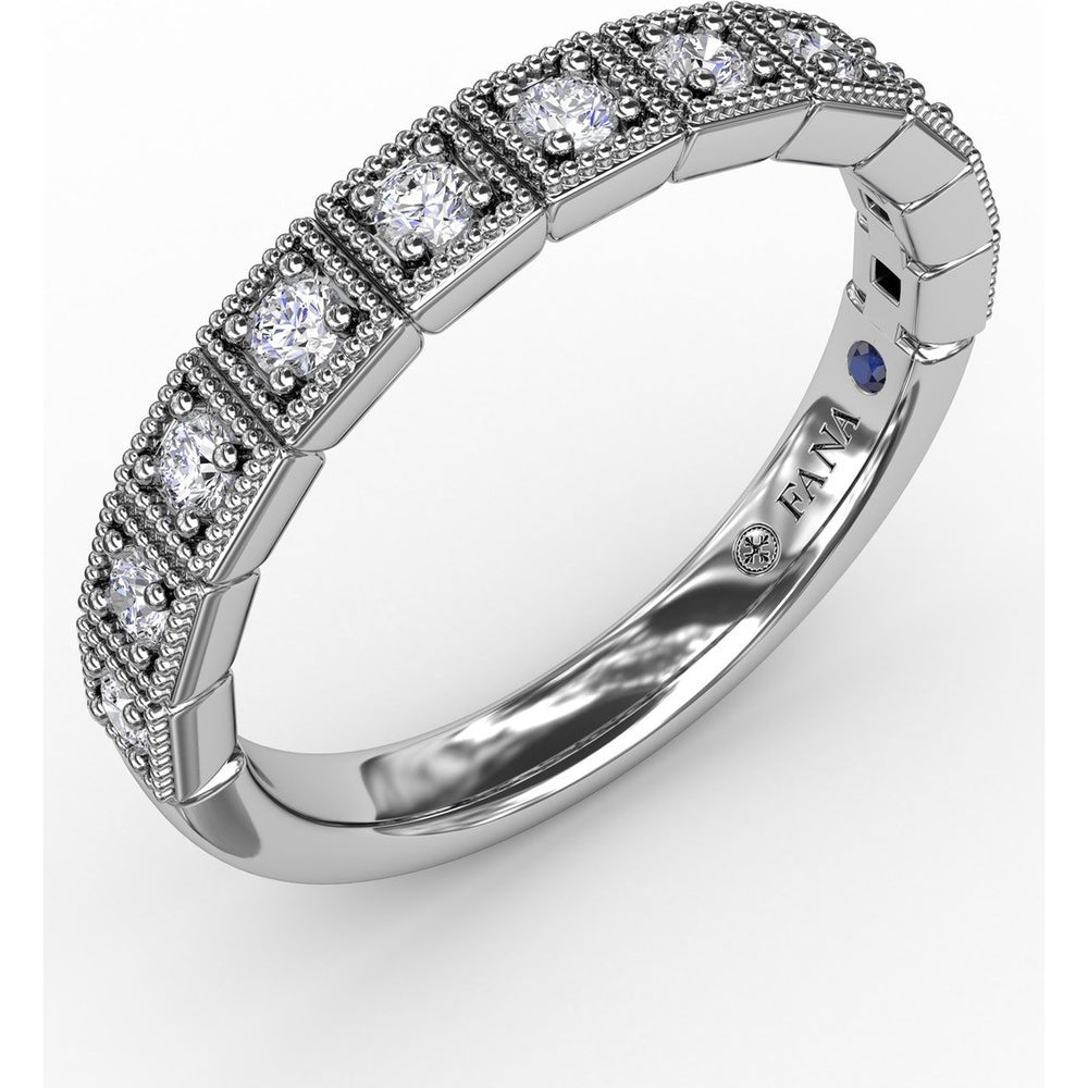 Vintage Inspired Band with Milgrain Square Panels and Round Diamonds by Fana - 0.28 Carat Total Diamond Weight