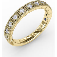 Vintage Inspired Band with Milgrain Square Panels and Round Diamonds by Fana - 0.28 Carat Total Diamond Weight