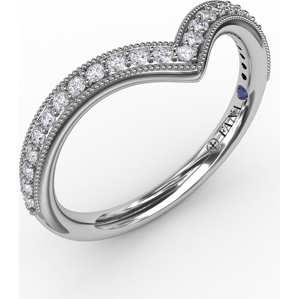 Vintage Inspired Chevron Diamond Band with Bead Set Round Diamonds and Milgrain Edging by Fana - 0.21 Carat Total Diamond Weight