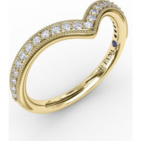 Vintage Inspired Chevron Diamond Band with Bead Set Round Diamonds and Milgrain Edging by Fana - 0.21 Carat Total Diamond Weight