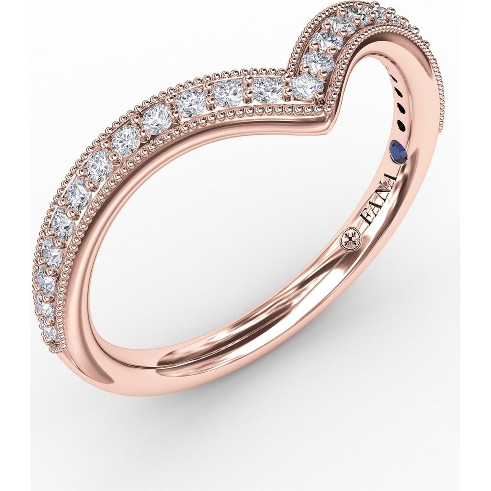 Vintage Inspired Chevron Diamond Band with Bead Set Round Diamonds and Milgrain Edging by Fana - 0.21 Carat Total Diamond Weight