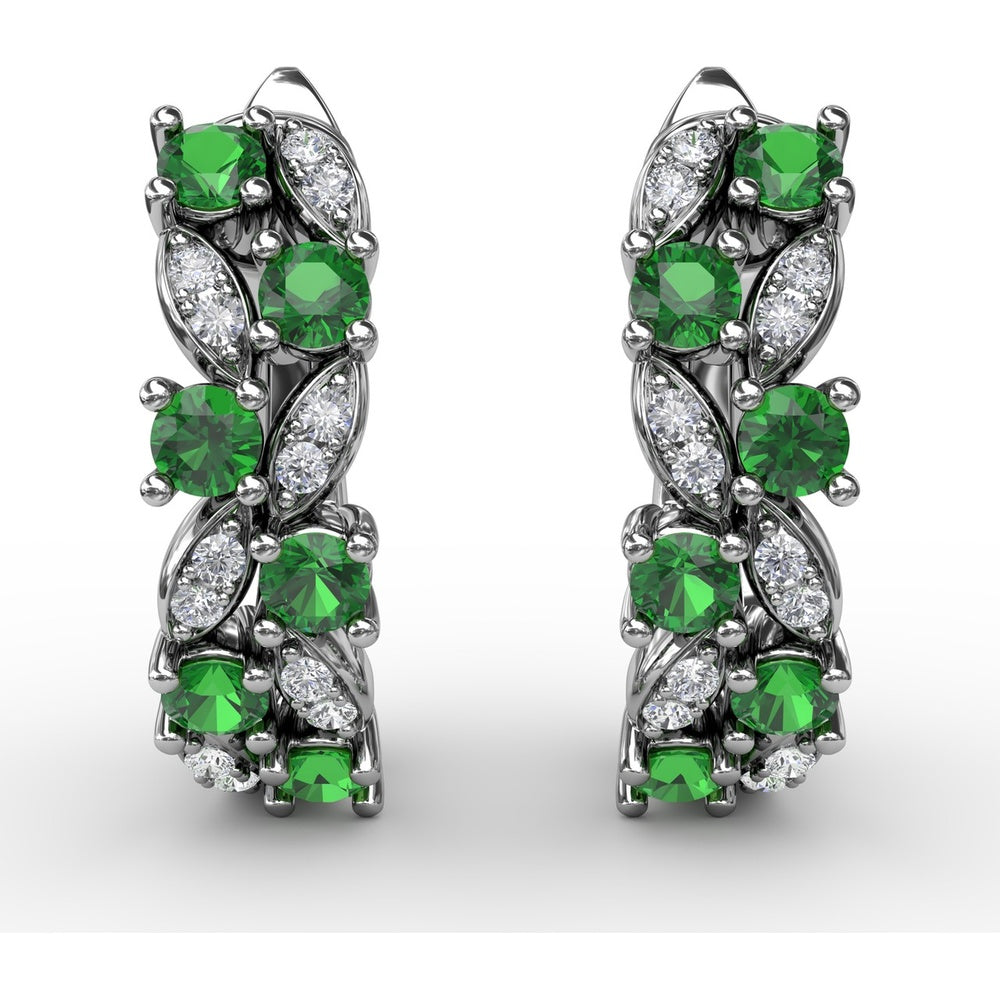 Vintage-Inspired Cluster Earrings with Round Emeralds and Pavé Diamonds by Fana - 0.92 Carat Total Gemstone Weight