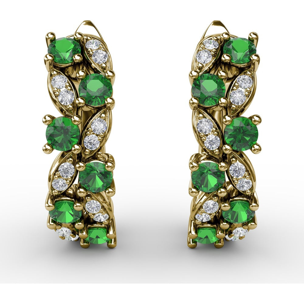 Vintage-Inspired Cluster Earrings with Round Emeralds and Pavé Diamonds by Fana - 0.92 Carat Total Gemstone Weight