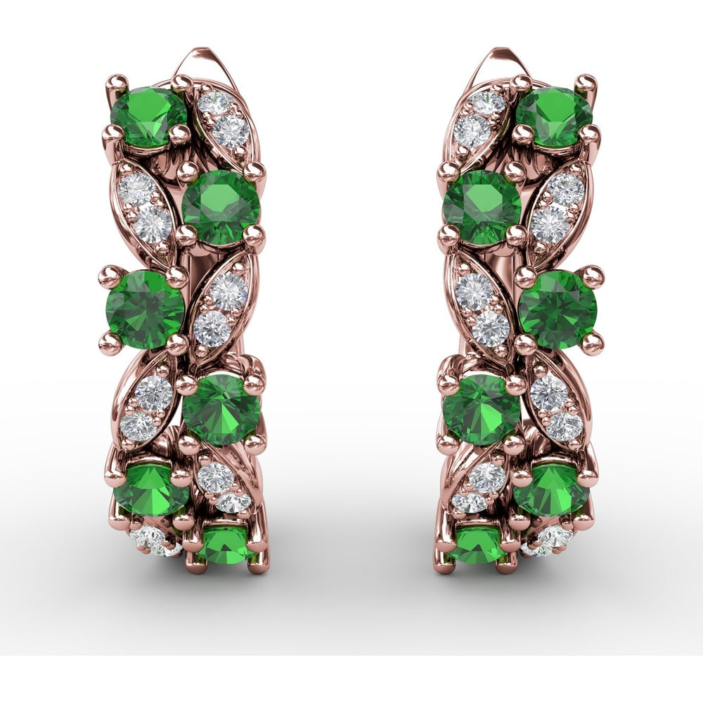 Vintage-Inspired Cluster Earrings with Round Emeralds and Pavé Diamonds by Fana - 0.92 Carat Total Gemstone Weight