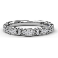 Vintage-Inspired Diamond Wedding Band with Marquise Motifs and Milgrain Details by Fana - 0.17 Carat Total Diamond Weight
