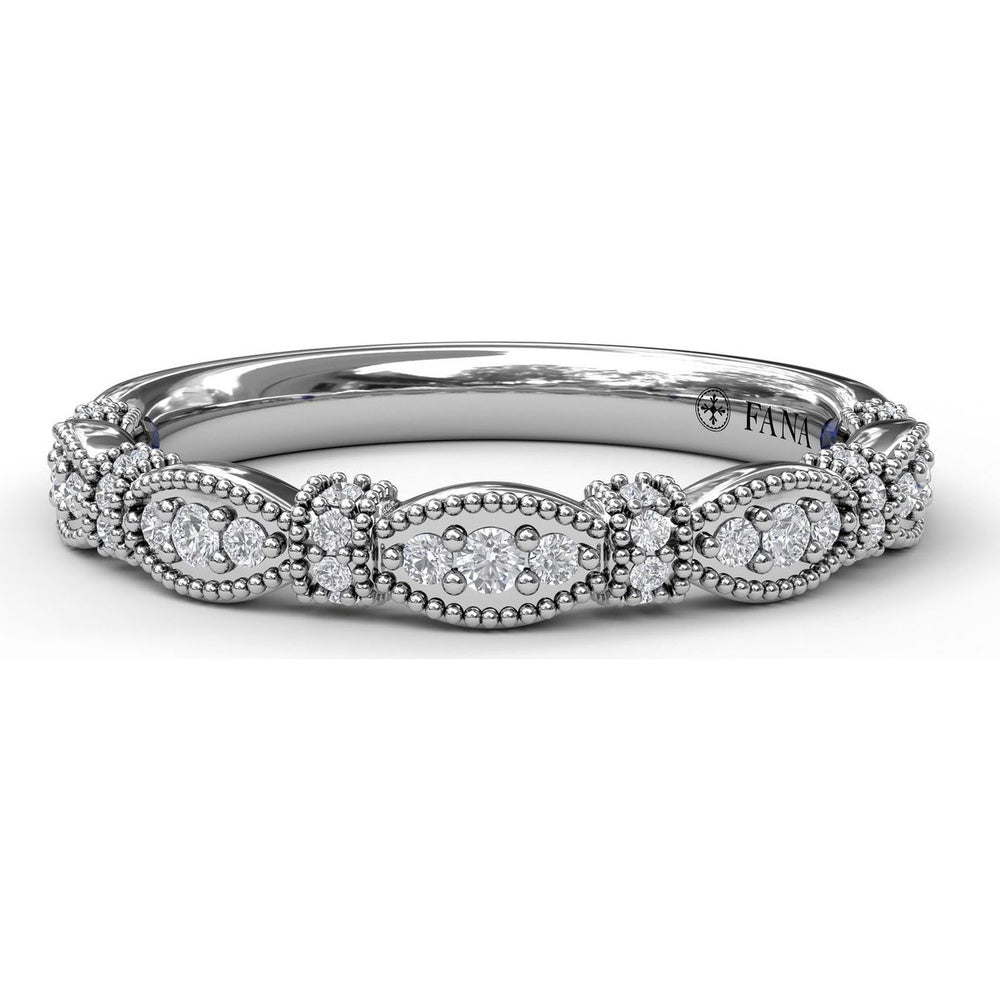 Vintage-Inspired Diamond Wedding Band with Marquise Motifs and Milgrain Details by Fana - 0.17 Carat Total Diamond Weight