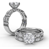 Vintage-Inspired Diamond Wedding Band with Marquise Motifs and Milgrain Details by Fana - 0.17 Carat Total Diamond Weight