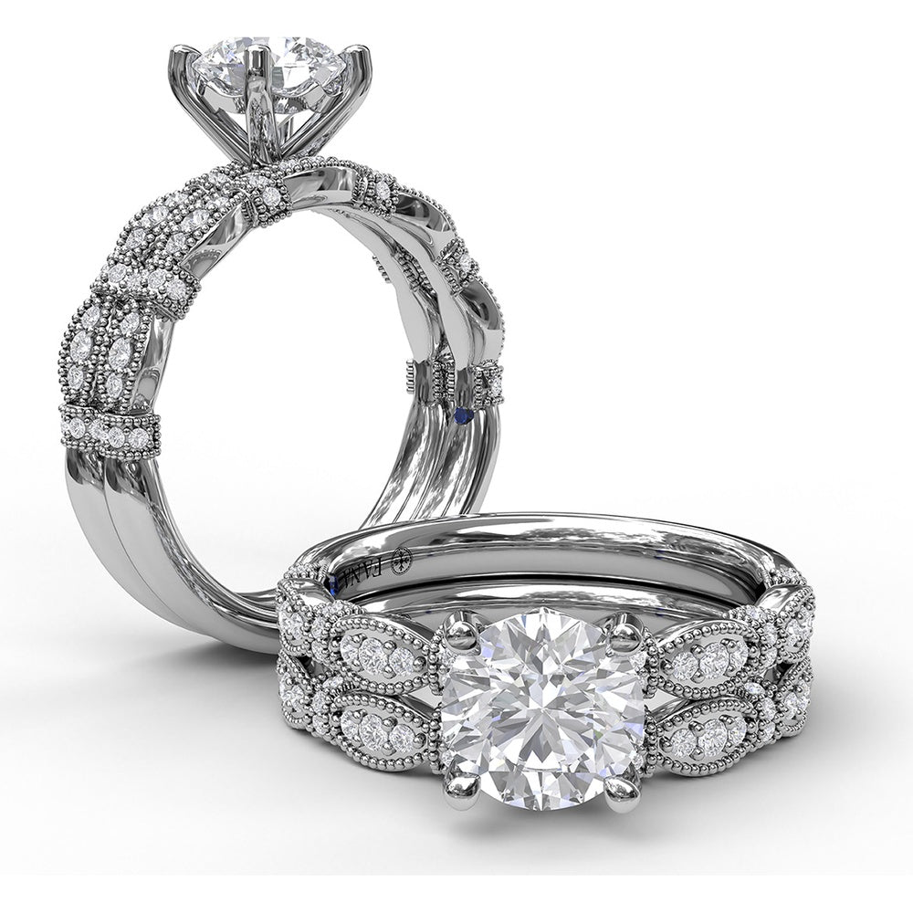 Vintage-Inspired Diamond Wedding Band with Marquise Motifs and Milgrain Details by Fana - 0.17 Carat Total Diamond Weight