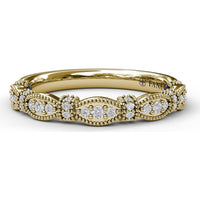 Vintage-Inspired Diamond Wedding Band with Marquise Motifs and Milgrain Details by Fana - 0.17 Carat Total Diamond Weight