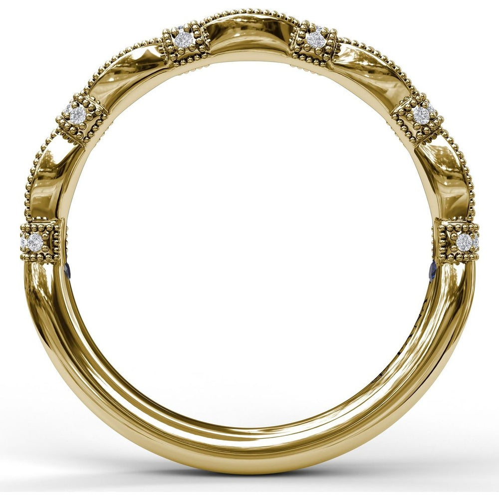 Vintage-Inspired Diamond Wedding Band with Marquise Motifs and Milgrain Details by Fana - 0.17 Carat Total Diamond Weight