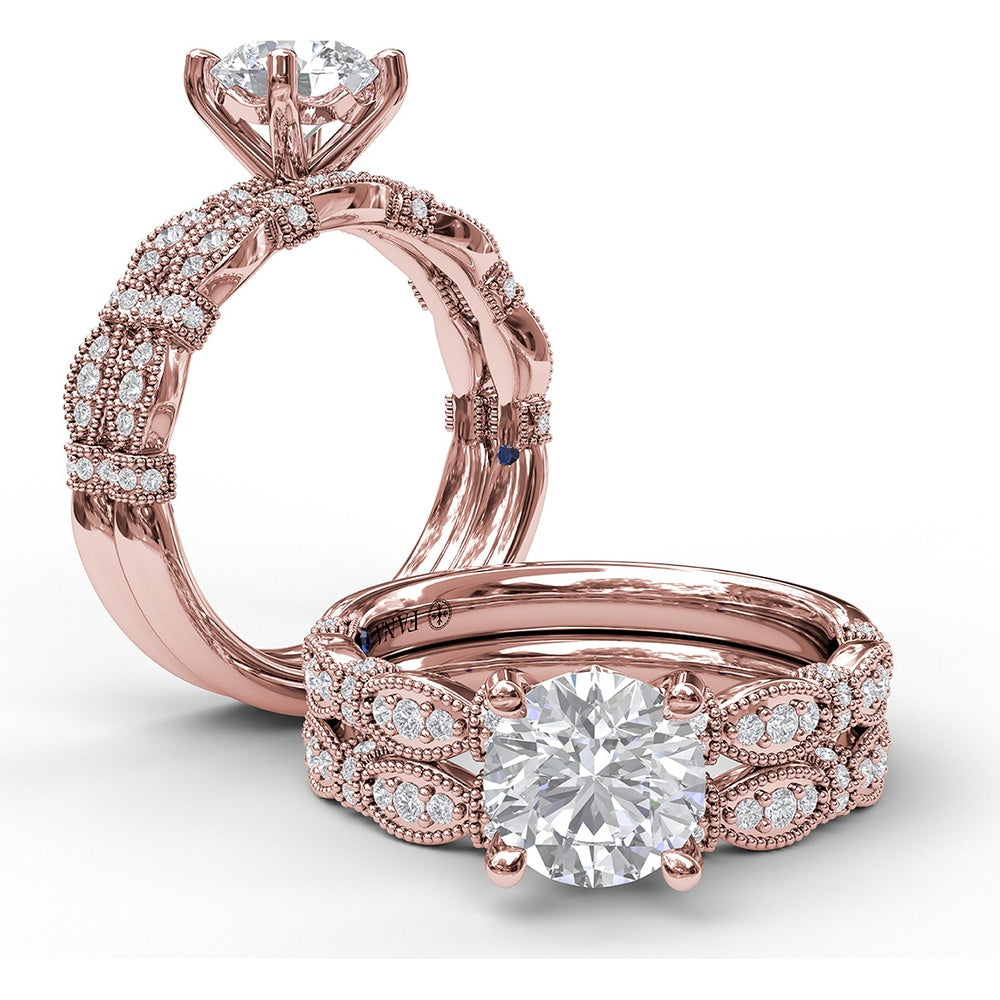 Vintage-Inspired Diamond Wedding Band with Marquise Motifs and Milgrain Details by Fana - 0.17 Carat Total Diamond Weight
