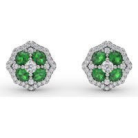 Vintage-Inspired Emerald and Diamond Stud Earrings with Milgrain Detail by Fana - 1.40 Carat Total Gemstone Weight