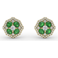 Vintage-Inspired Emerald and Diamond Stud Earrings with Milgrain Detail by Fana - 1.40 Carat Total Gemstone Weight