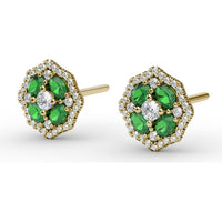 Vintage-Inspired Emerald and Diamond Stud Earrings with Milgrain Detail by Fana - 1.40 Carat Total Gemstone Weight