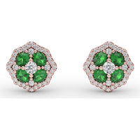 Vintage-Inspired Emerald and Diamond Stud Earrings with Milgrain Detail by Fana - 1.40 Carat Total Gemstone Weight